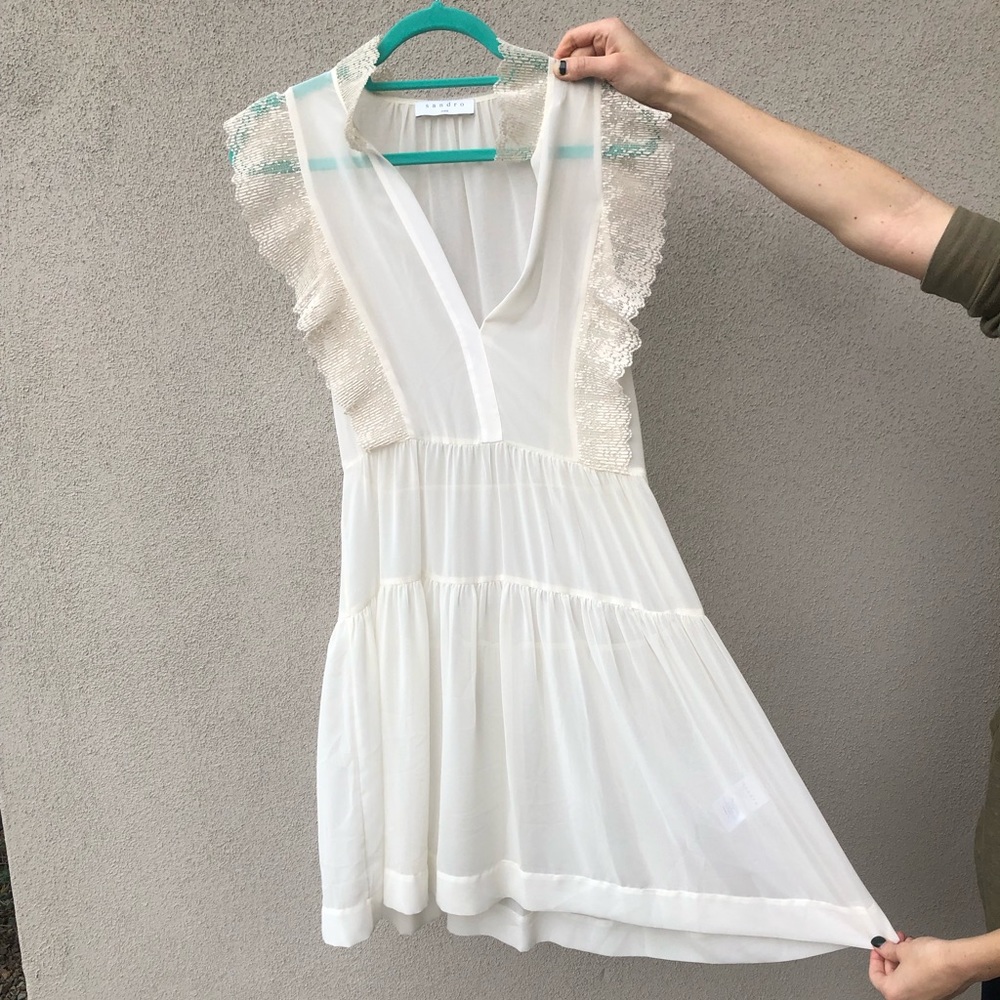 Sandro Paris sheer midi dress with lace detail size 2 - Picture 12 of 16